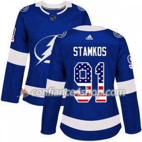 Adidas Maillot de Hockey Tampa Bay Lightning Steven Stamkos 91 2017-2018 Bleu USA Flag Fashion Authentic - Femme